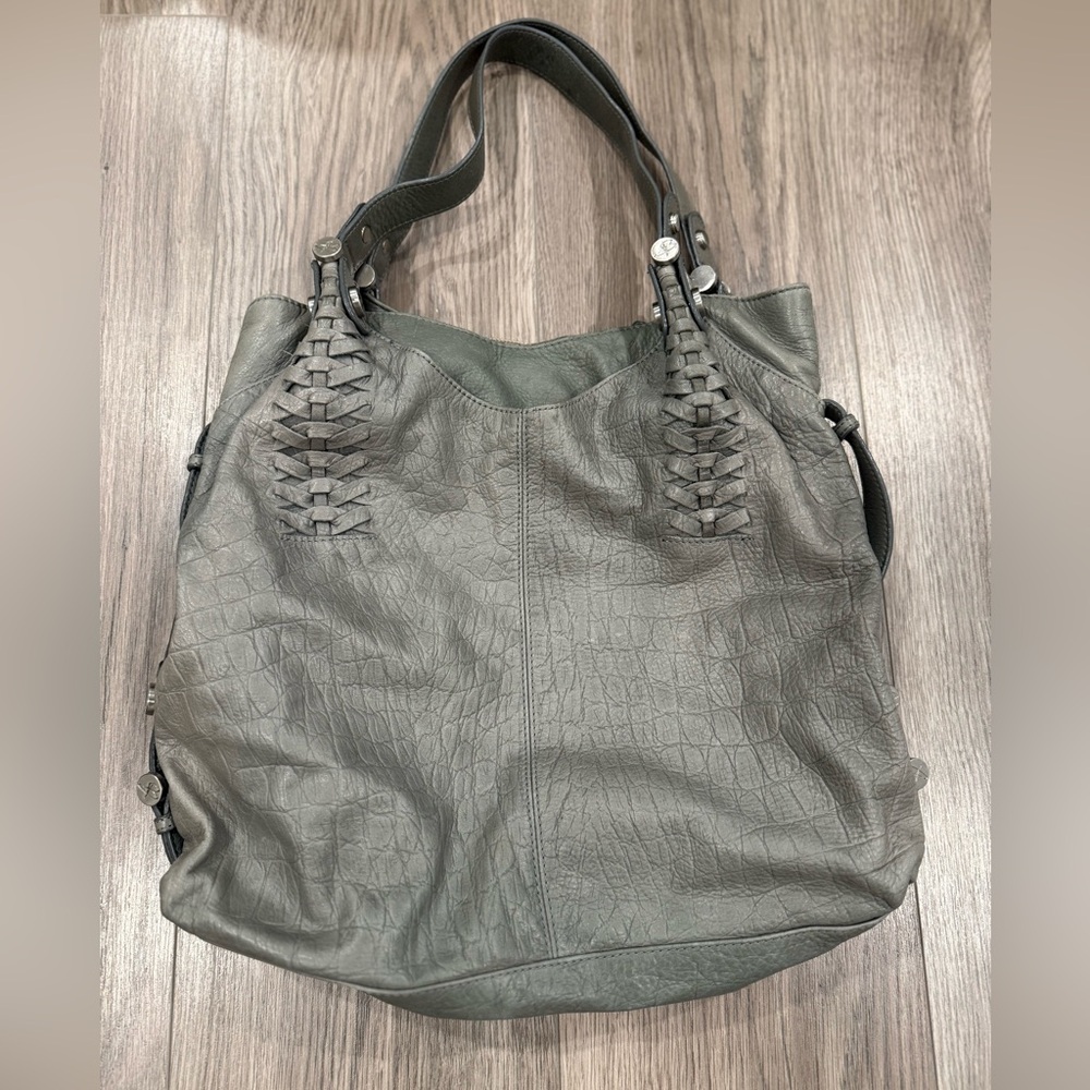 B. Makowsky Gray Leather Shoulder Bag
